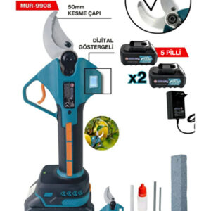 Mur-Cell 9908 Dal Budama Makası 21v 2ah 50mm Kesme Çaplı Çelik Bıçaklı 5 Pilli