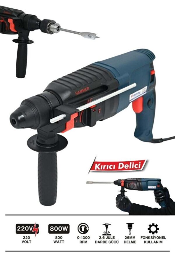 Mur-Cell Mur-hlt004 800w Metal Şanzıman Darbeli Matkap Kırıcı Delici Hilti 2-26mm - Görsel 2