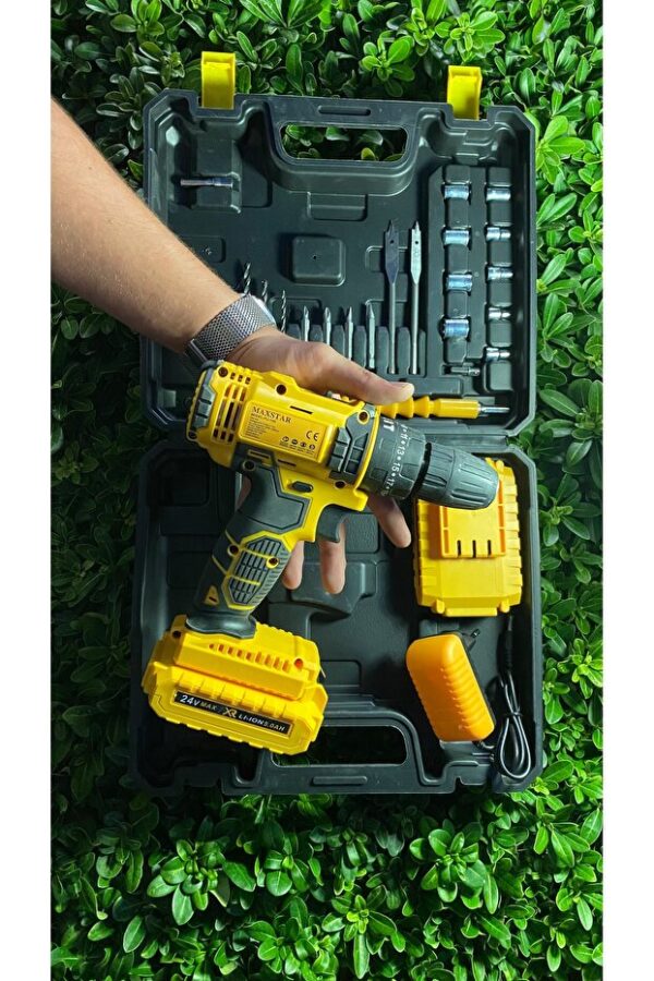 Maxstar Şarjlı matkap 24v 5ah Li-on çift bataryalı 24 parça Uç hediyeli - Görsel 5
