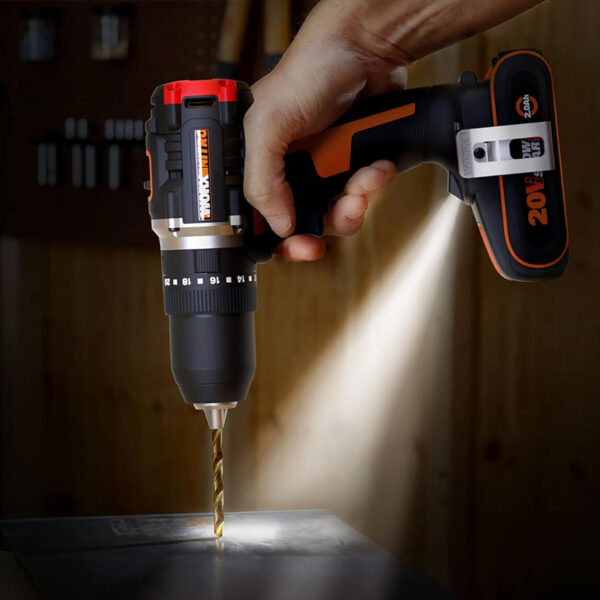 Worx WX925 20Volt/2.0Ah Çift Akülü Kömürsüz Profesyonel Şarjlı Darbeli Matkap + WX265 Kömürsüz Darbeli Tornavida  Seti - Görsel 9