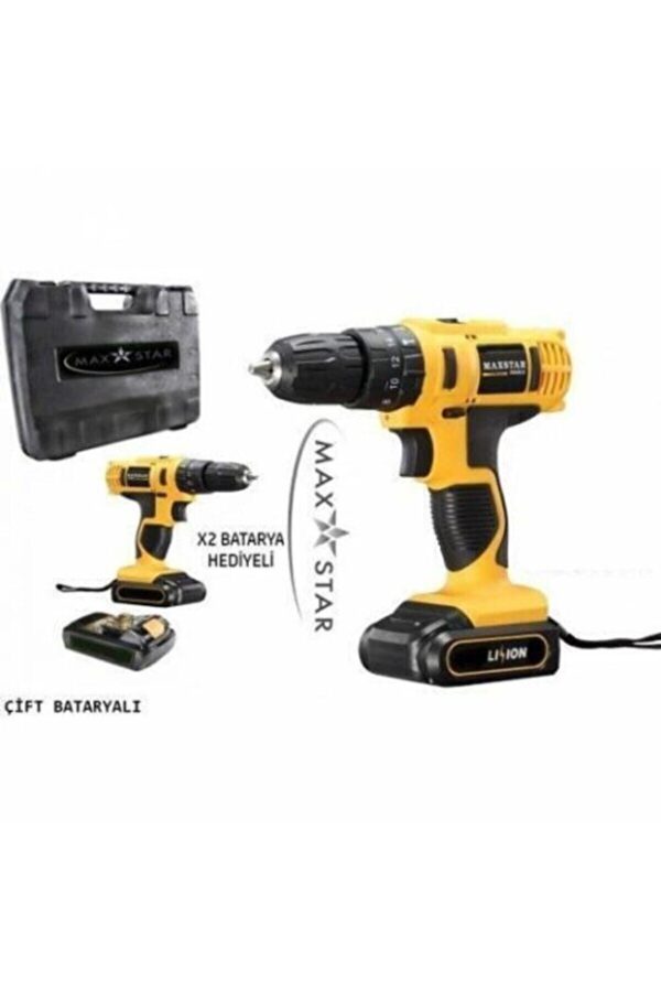 Maxstar 18v 1.3 Ah Turbo Li-ion Çift Akülü Darbesiz Vidalama Şarjlı Matkap Çantalı - Görsel 2